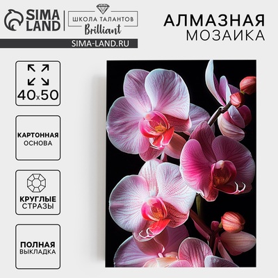 Алмазная мозаика с полным заполнением на холсте «Орхидеи», 40×50 см