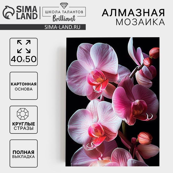 Алмазная мозаика с полным заполнением на холсте «Орхидеи», 40×50 см - Фото 1