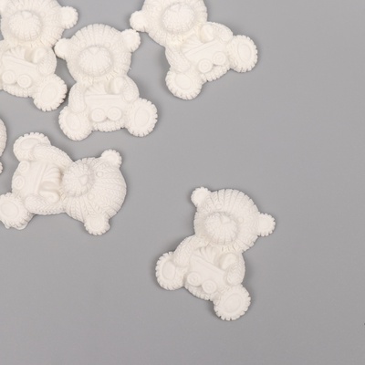 Декор для творчества полистоун «Медвежонок с коляской», белый, набор 6 шт., 2.5×3 см