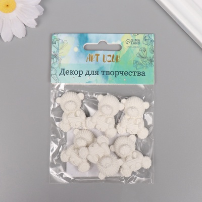 Декор для творчества полистоун «Медвежонок с коляской», белый, набор 6 шт., 2.5×3 см
