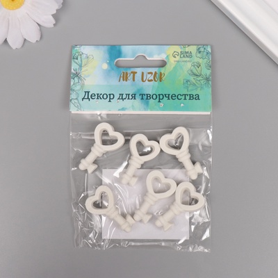 Декор для творчества полистоун «Ключик с сердечком», белый, набор 6 шт., 2×3 см