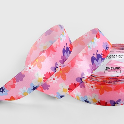 Лента атласная «Розовый букет», 25 мм, 23±1 м, разноцветная