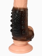 Насадка на пенис с эрекционным кольцом, гелевый силикон, стимулирующая, рельеф А, черная - Фото 3