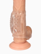 Насадка на пенис с эрекционным кольцом, гелевый силикон, стимулирующая, рельеф В, прозрачная - Фото 3