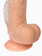 Насадка на пенис с эрекционным кольцом, гелевый силикон, стимулирующая, рельеф В, прозрачная - Фото 4