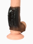 Насадка на пенис с эрекционным кольцом, гелевый силикон, стимулирующая, рельеф B, черная - Фото 3