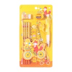 Набор канцелярский Calligrata 9 предметов, 4 чернографитных карандаша, точилка, ластик, линейка, ручка, насадка-тренажер, жёлтый - Фото 2