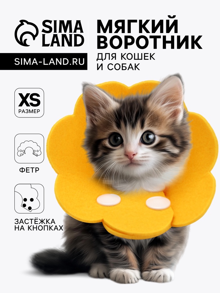 Ветеринарный воротник «Ромашка», размер XS, фетр, жёлтый - Фото 1
