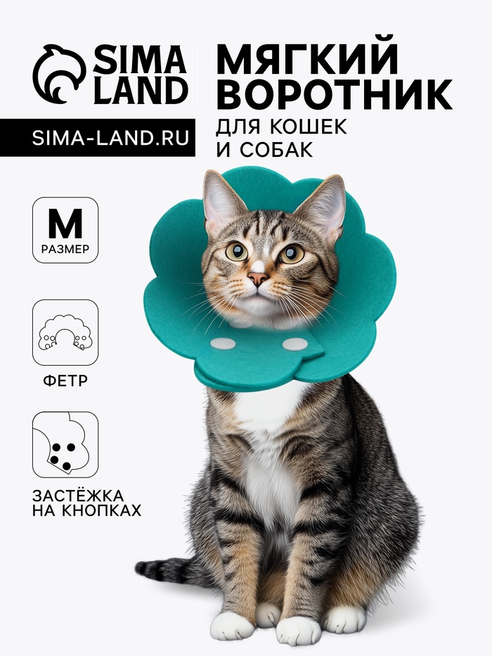 Ветеринарный воротник из фетра "Ромашка", размер M, ярко-бирюзовый - Фото 1