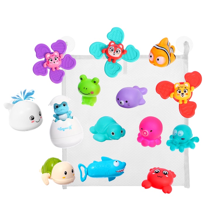 УЦЕНКА Игровой набор для купания в ванной, 14 игрушек, сетка - Фото 1