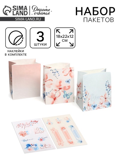 Пакет подарочный крафтовый со стикерами, Принцессы, 18×22×12 см