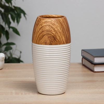 Ваза Теа, 8×8×20 см, керамика, белая, коричневая