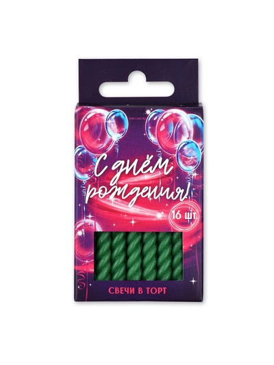 Свечи для торта, зеленые, 16 шт., 6.5×0.5 см