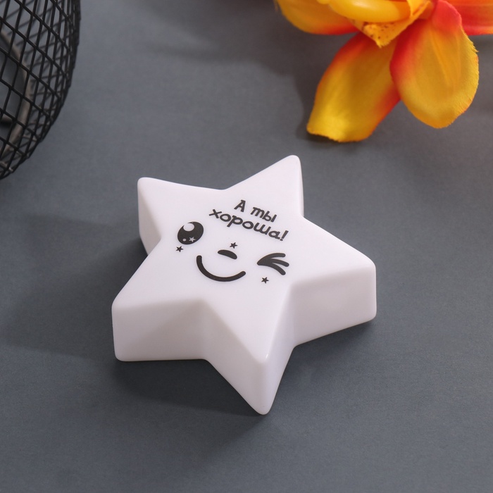 Фигурка светящаяся RISALUX «Звезда. Смайл», LED-ночник, 3xLR1130, 7×7×2.5 см - Фото 1