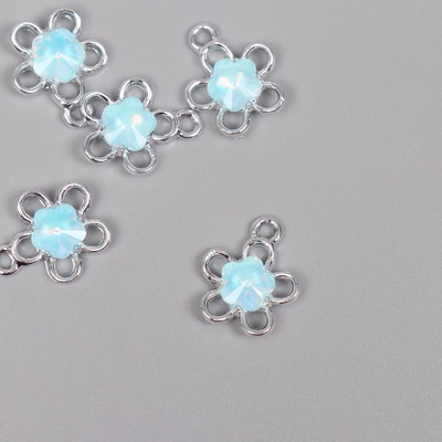 Декор для творчества металл «Цветок», серебро, голубой, 1.8×1.5×0.5 см