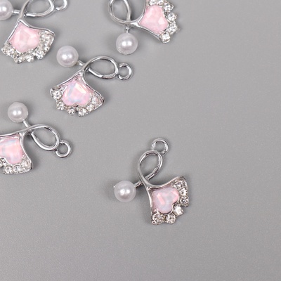 Декор для творчества металл, стразы «Сердечко в листике», серебро, 1.7×1.6×0.5 см