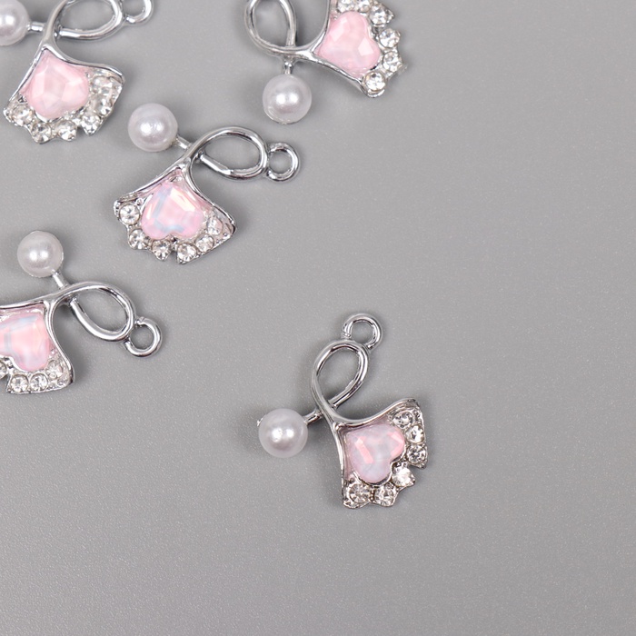 Декор для творчества металл, стразы «Сердечко в листике», серебро, 1.7×1.6×0.5 см - Фото 1