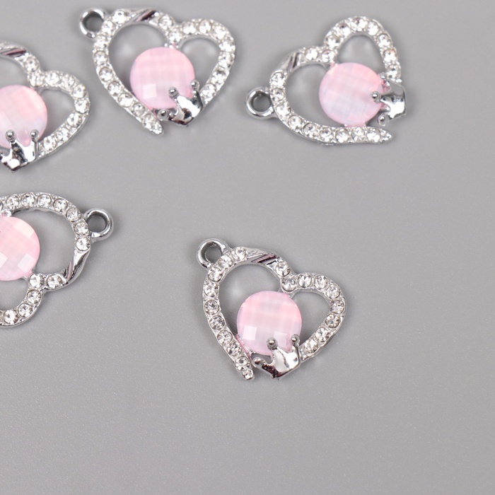 Декор для творчества металл, стразы «Сердечко с короной», серебро, сиреневый, 2.1×1.6×0.6 см - Фото 1