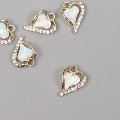 Декор для творчества металл, стразы «Изогнутое сердце», золото, белый, 1.8×1.3×0.5 см