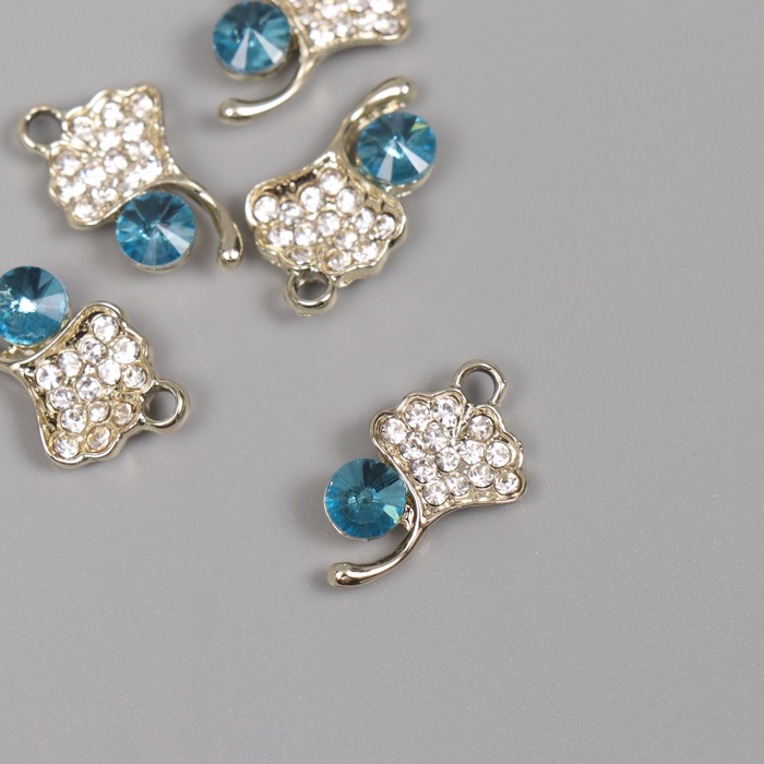 Декор для творчества металл, стразы «Листок с росой», золото, голубой, 2.1×1.3×0.5 см