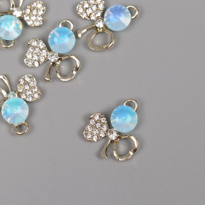 Декор для творчества металл, стразы «Бантик с камнем», золото, голубой, 2×1.7×0.6 см