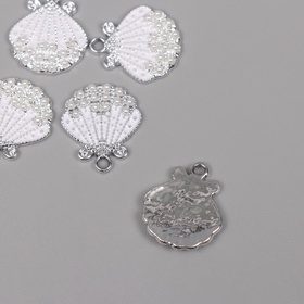 Декор для творчества металл, стразы «Ракушка», серебро, 2.1?1.8?0.3 см (комплект 5 шт)