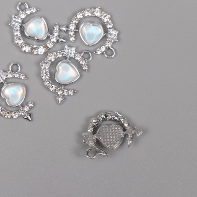 Декор для творчества металл, стразы "Сердце в месяце" серебро 2х1,5х0,5 см