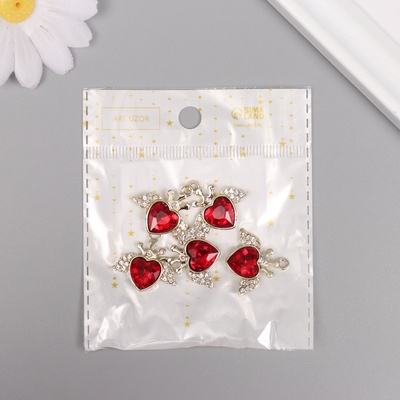 Декор для творчества металл, стразы "Сердце с крыльями" золото 2,2х2,4х0,5 см