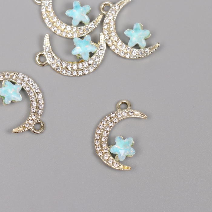 Декор для творчества металл, стразы «Месяц с звездой», золото, 2.3×1.4×0.5 см