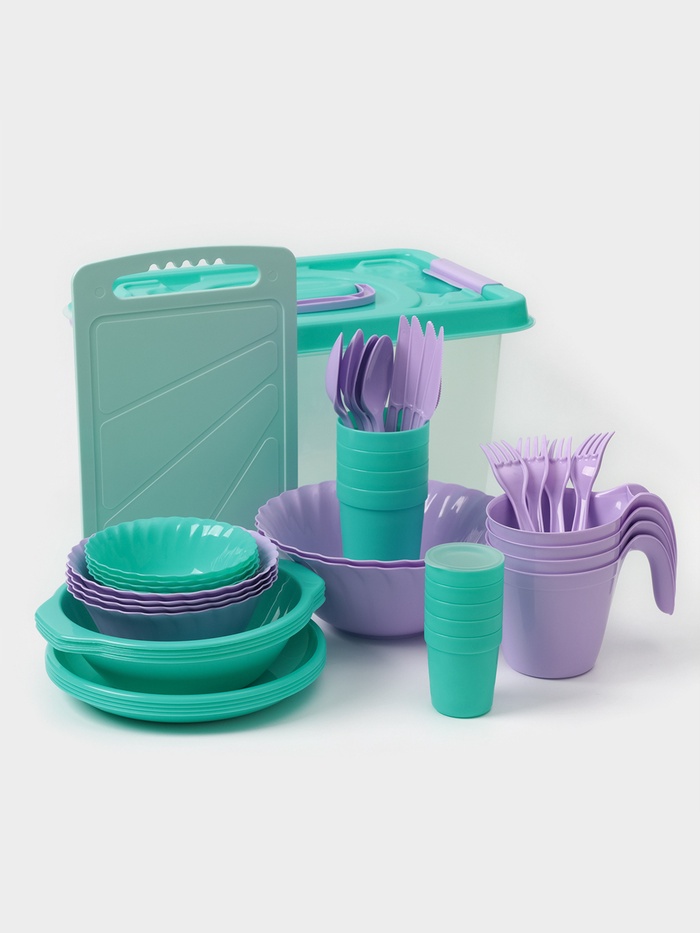 Набор посуды для пикника «Весёлая компания– 2», на 4 персоны, 41 предмет, пластик, МИКС - Фото 1