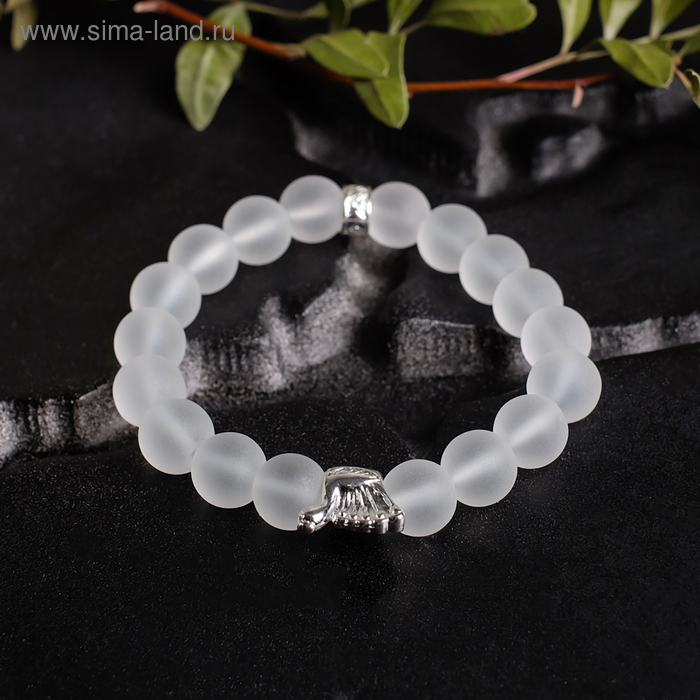 Браслет шар №10 «Горный хрусталь» матовый с шармом - Фото 1
