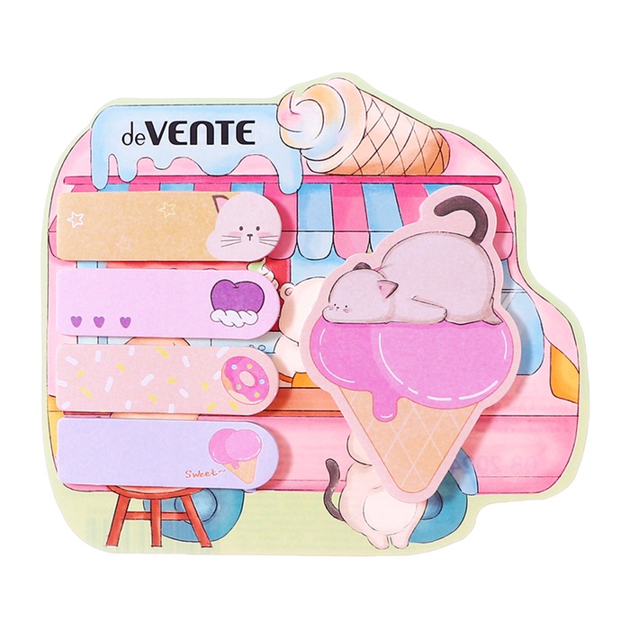 Закладки с клеевым краем бумажные deVENTE Cat&Ice cream, дизайн 55×71 мм, 15×50 мм, 5 цветов × 20 листов