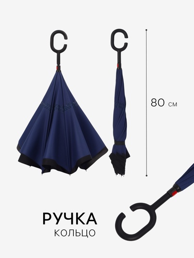 Зонт - наоборот «Однотон», механический, 8 спиц, R=53/61 см, D = 106 см, чёрный, синий