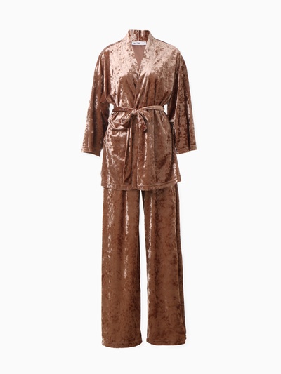 Костюм домашний женский (жакет, брюки) KAFTAN Velvet, размер 52-54, цвет кофейный