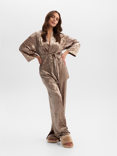 Костюм домашний женский (жакет, брюки) KAFTAN Velvet, размер 52-54, цвет кофейный
