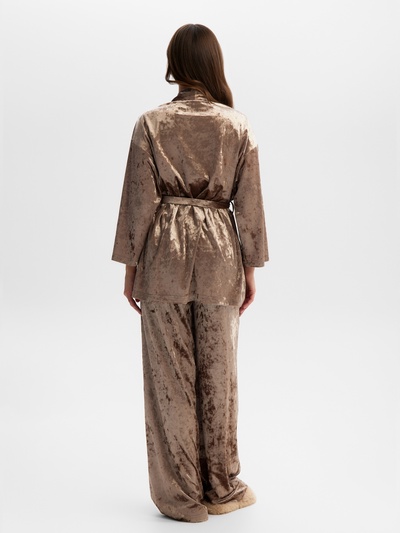 Костюм домашний женский (жакет, брюки) KAFTAN Velvet, размер 52-54, цвет кофейный