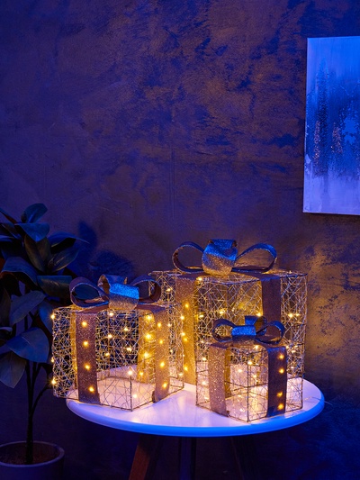 Фигура световая «Кубы золотистые», 25×20х15 см, 90 LED, батарейки ААх8 (не в компл.), свечение тёплое белое