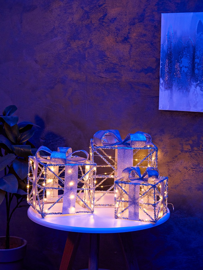 Фигура световая «Кубы серые», 25×20х15 см, 90 LED, батарейки ААх8 (не в компл.), свечение тёплое белое - Фото 1