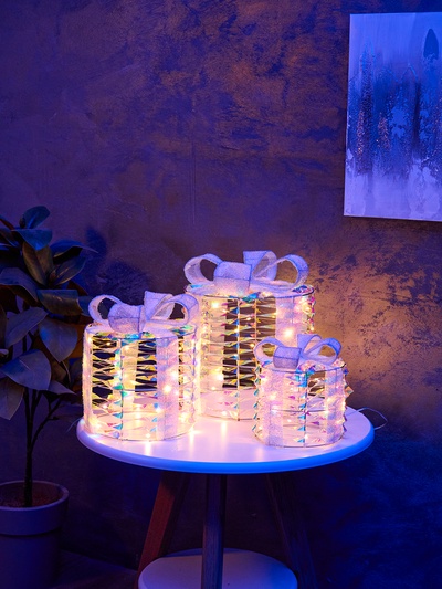 Фигура световая «Подарки цилиндр серые», 25×20х15 см, 90 LED, батарейки ААх8 (не в компл.), свечение тёплое белое
