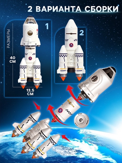 Игровой набор 5в1 «Ракета», свет, звук, дым, с проектором и фигурками