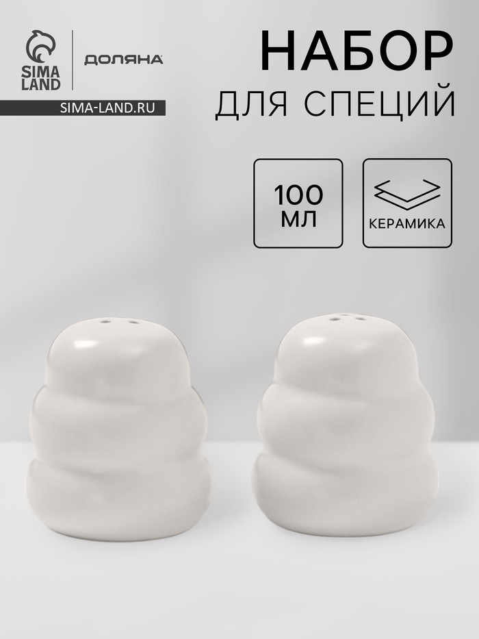 Набор для специй Доляна «Зефир», солонка, перечница, 100 мл, керамика, белый - Фото 1
