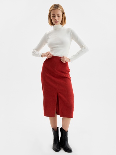 Юбка с разрезом женская, MINAKU, цвет кирпичный, размер 40