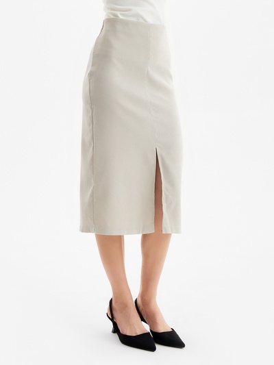 Юбка миди с разрезом женская MINAKU, серо-бежевая, размер 46