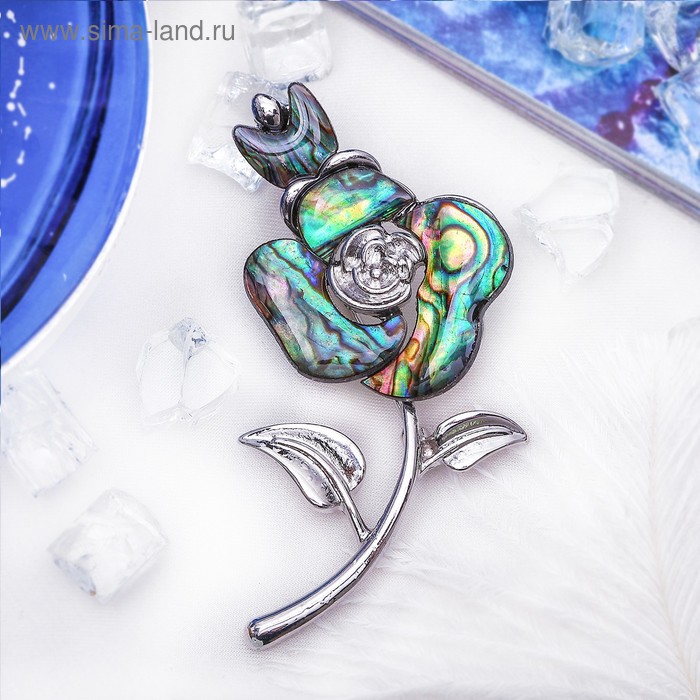 Брошь «Галиотис» цветок с короной, цвет зелёный в серебре - Фото 1