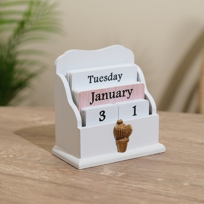 Сувенир вечный календарь, 11.5×6.5×12 см, дерево, белый