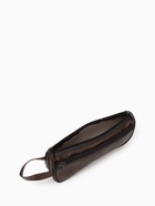 Косметичка-пенал на молнии с карманом, из искусственной кожи, кофейная - Фото 3