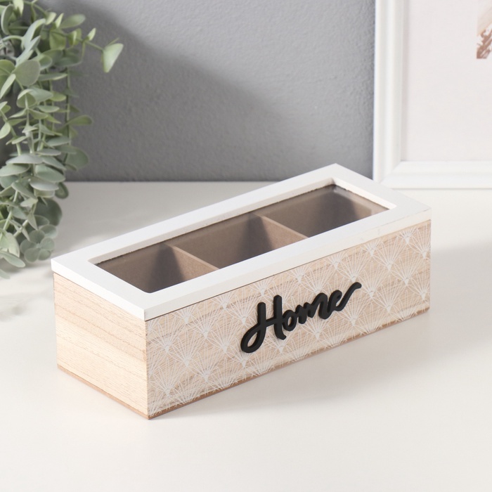 Шкатулка для украшений 3 деления «Принт из ромашек», дерево, 9.6×23.7×7 см