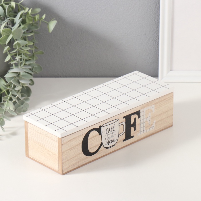 Шкатулка для украшений 3 деления «Кофе из Испании», дерево, 8.5×23.7×7 см