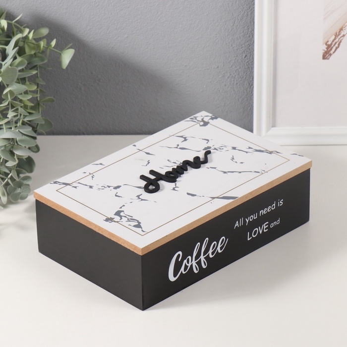 Шкатулка для украшений 6 делений «Любовь и кофе», дерево, 23×15×7 см