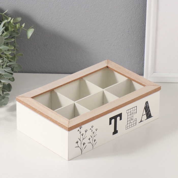 Шкатулка для украшений 6 делений «Любимый чай», дерево, 23×15×7 см